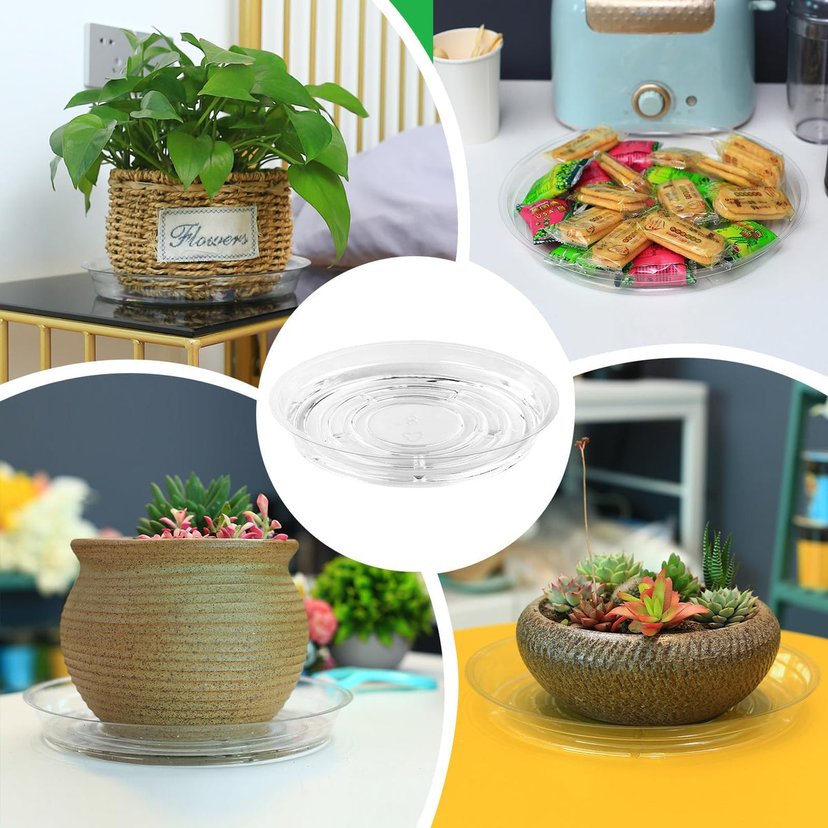 UltraOutlet saucer decor with pebbles adds subtle planter styling.