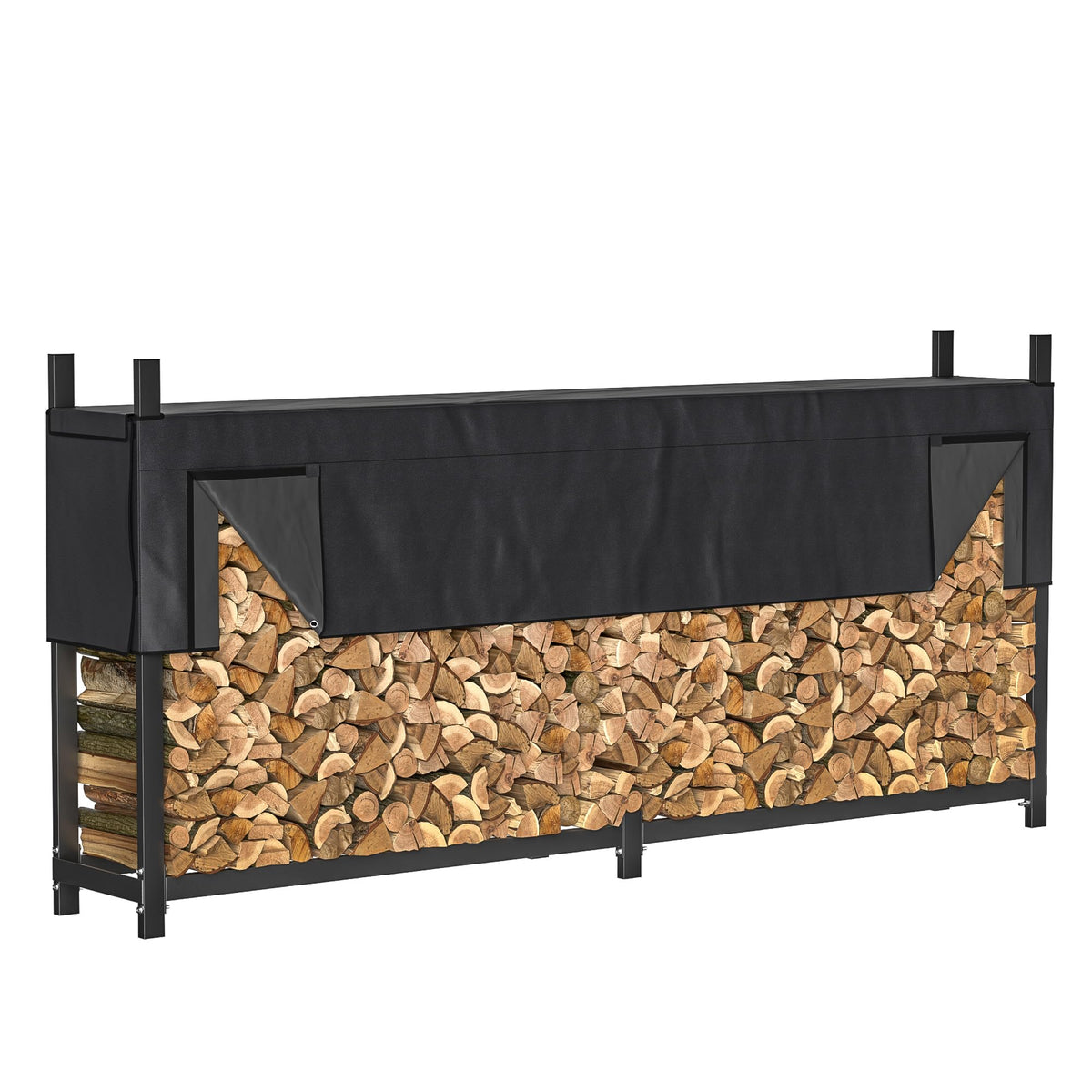 Ultrawall 8ft heavy-duty firewood rack with a sturdy tubular steel frame for outdoor storage.