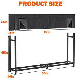 Ultrawall firewood rack with waterproof cover protecting wood from rain and snow.