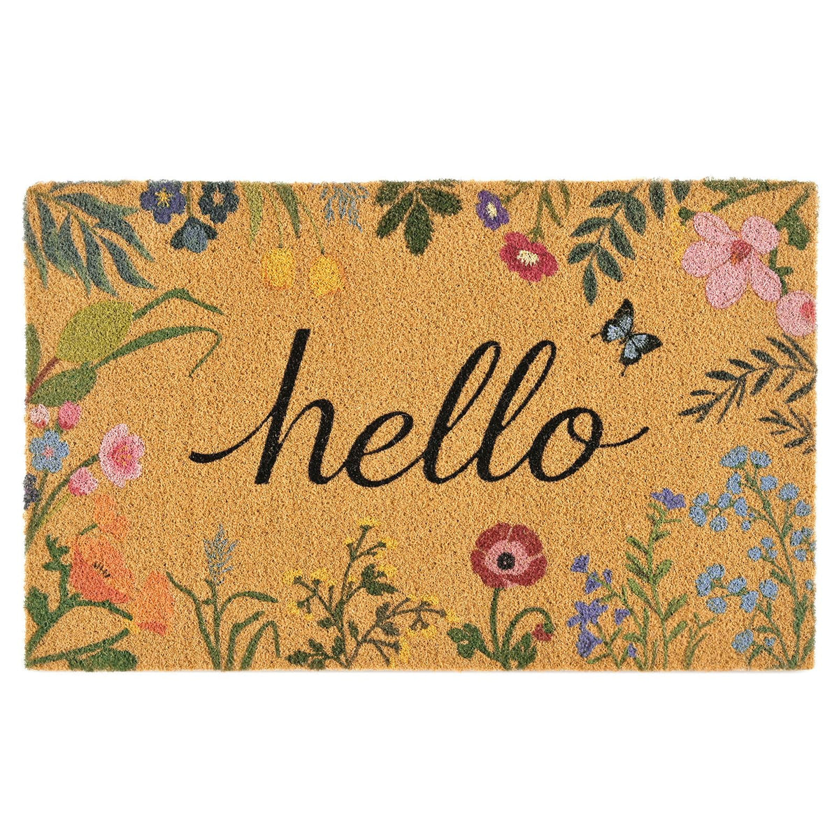ULTSOFE Spring Floral Welcome Doormat at front door with garden-inspired design.