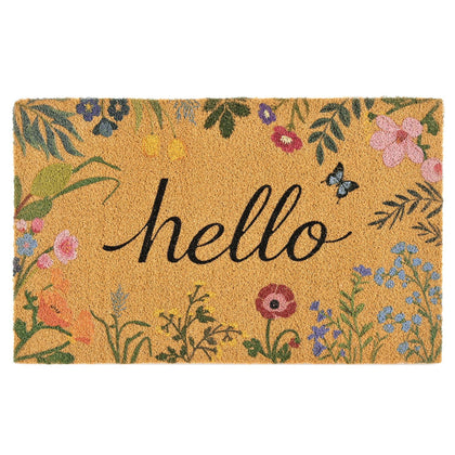ULTSOFE Spring Floral Welcome Doormat at front door with garden-inspired design.