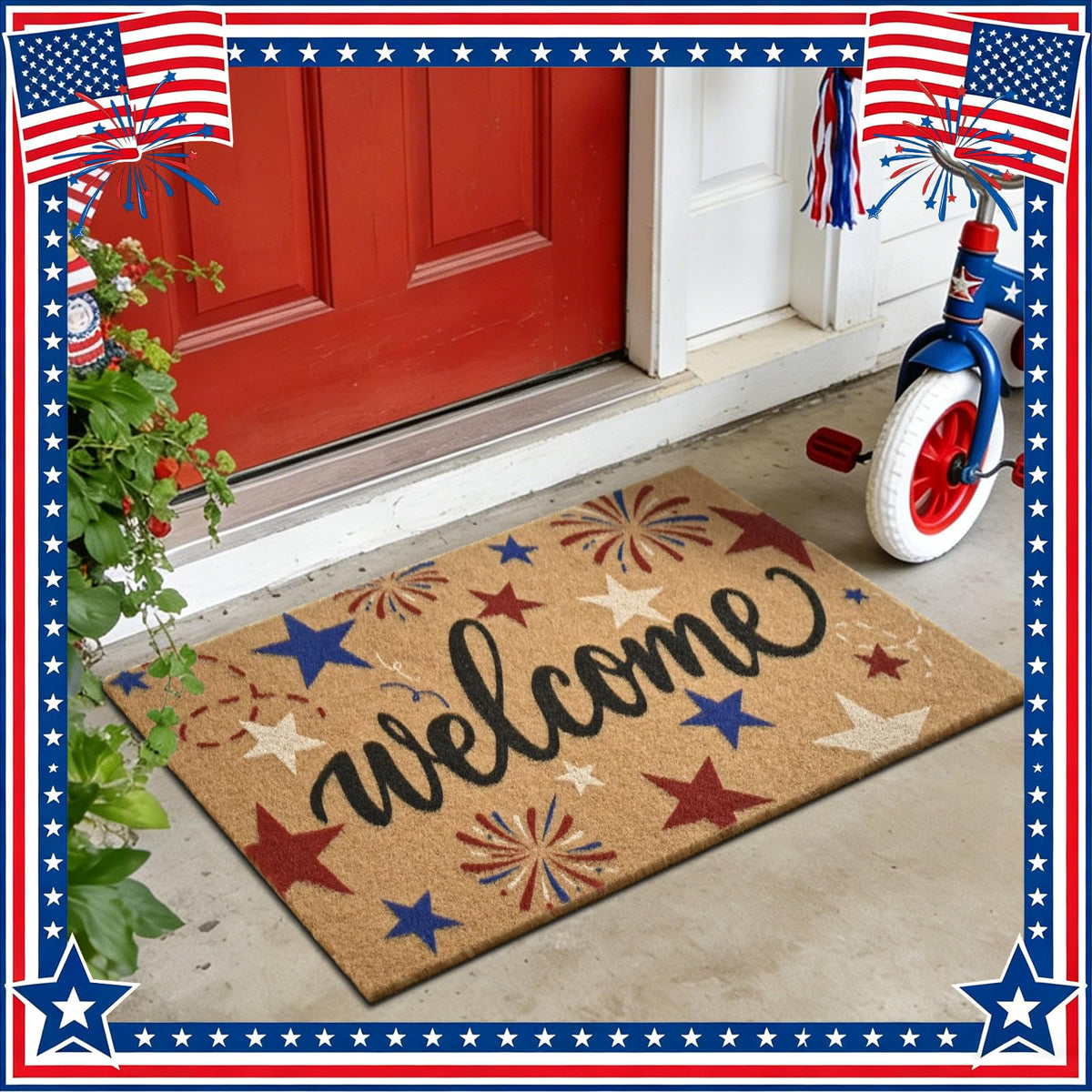 ULTSOFE patriotic decor mat for porch, patio, or garage entrances.