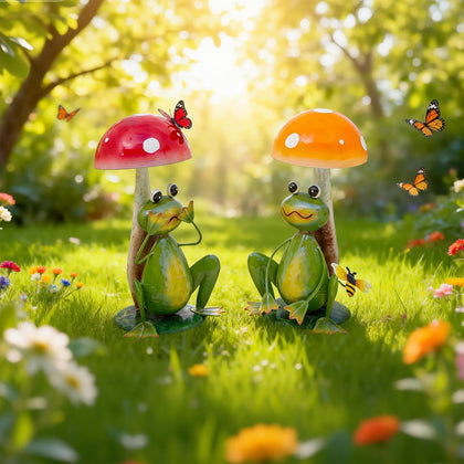 Ultym 15.3 large frog garden statues with mushroom canopies for outdoor charm