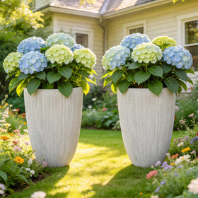 Ultym 19in tall planter set with Mediterranean beige fluted finish for versatile spaces