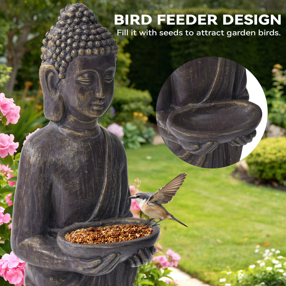 Ultym garden figure features intricate detailing for an authentic, inspirational touch.