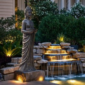 Ultym outdoor Buddha sculpture withstands weather for year-round garden display.