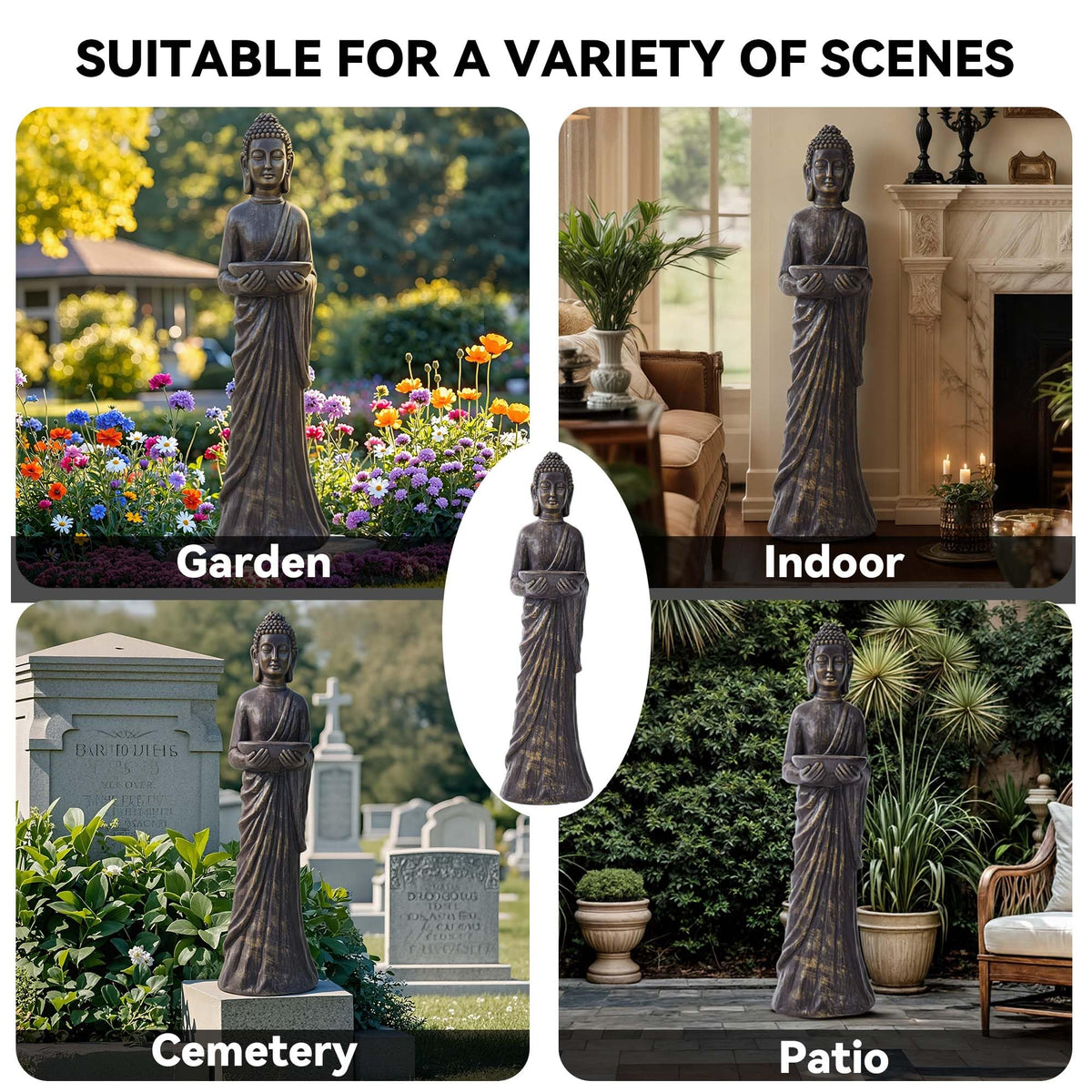 Ultym 42-inch Buddha statue stands tall for entryways or balconies.