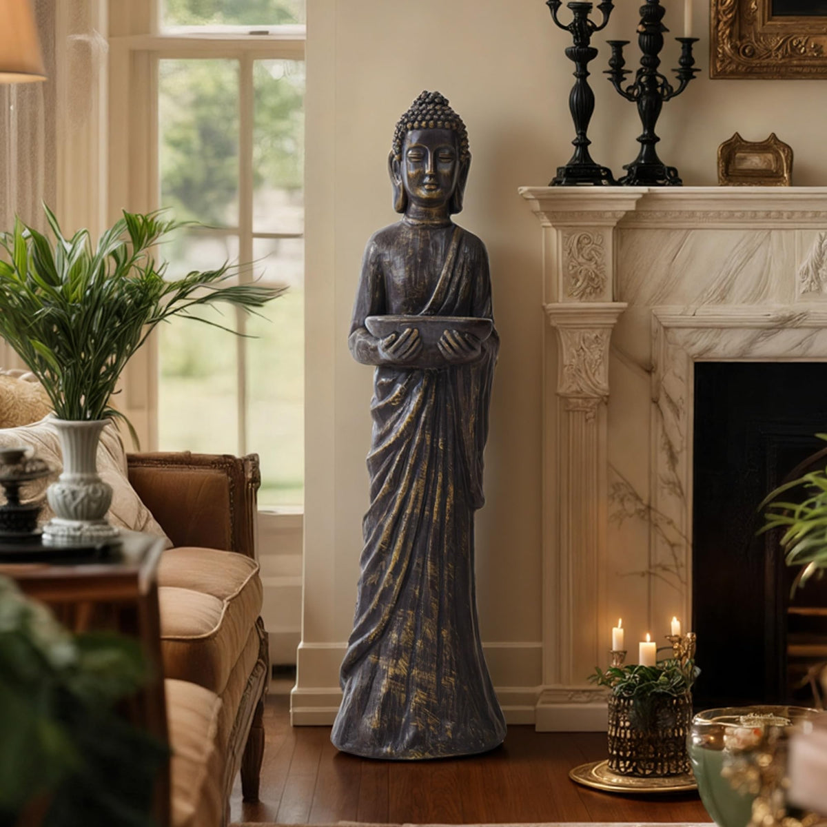 Ultym Buddha statue in a zen garden setting elevates patio ambience.