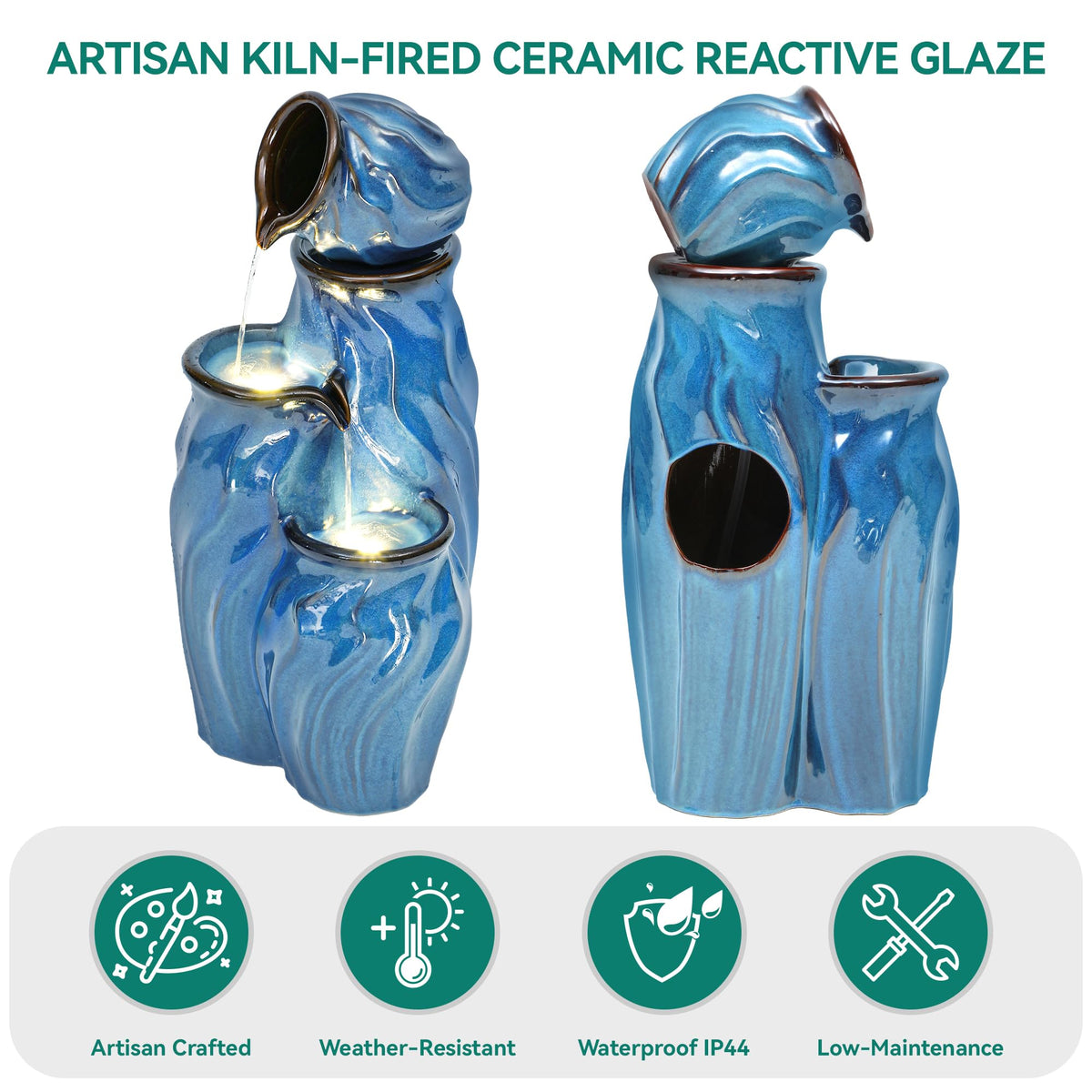 Ultym ceramic fountain with 3.2-gallon reservoir supporting steady flow.