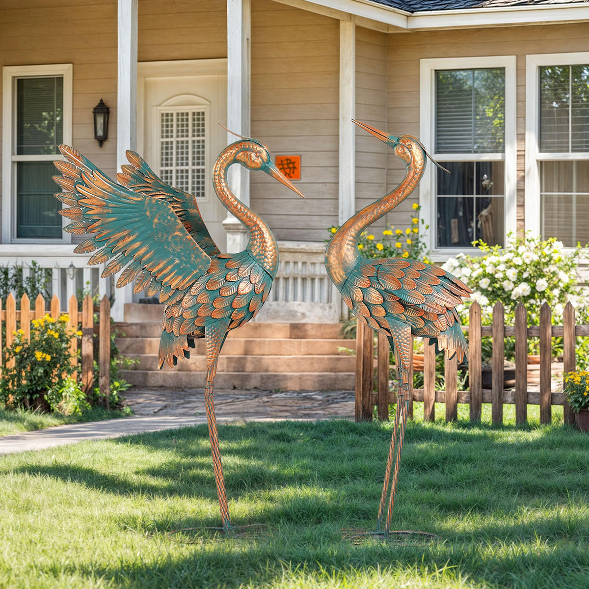 Ultym durable iron heron yard ornament endures weather with stable ground stakes.