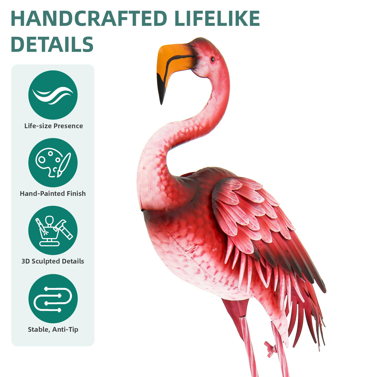 Ultym flamingo statue showcases intricate textures that attract attention.