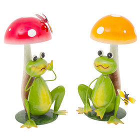 Ultym frogs under vibrant mushroom canopies add whimsy to yards and patios