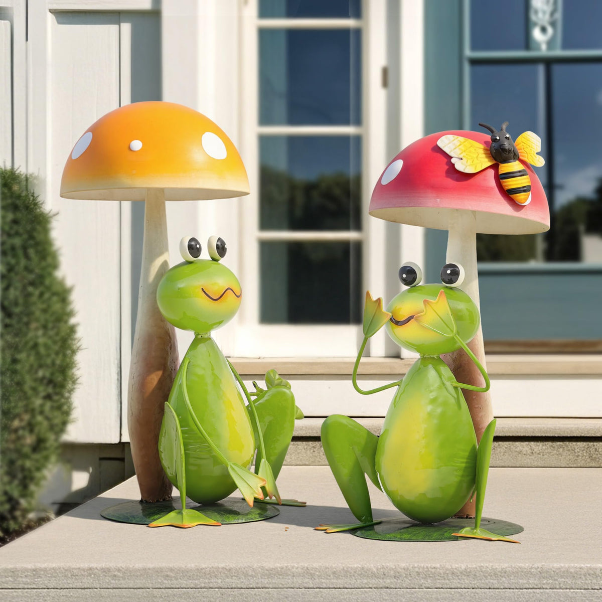 Ultym googly eyes and bee accents on frog sculptures for charm