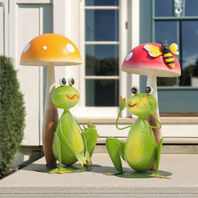 Ultym googly eyes and bee accents on frog sculptures for charm