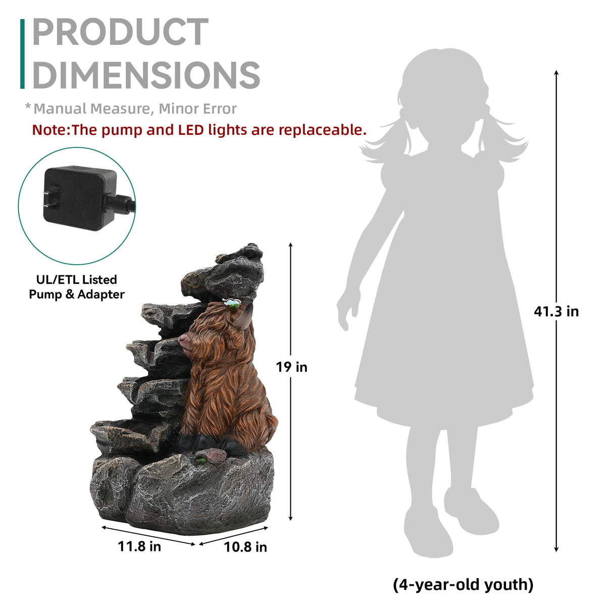 Ultym Highland Cow fountain ideal for patio or porch decor and ambience