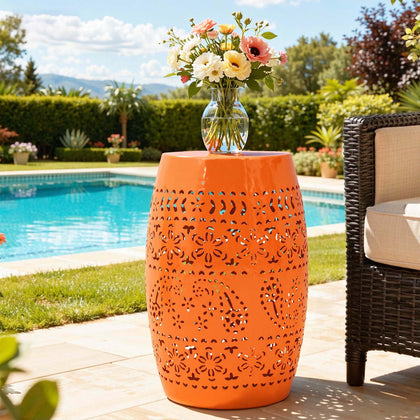 Ultym lace-cut-out end table design highlights geometric patterns for a chic accent
