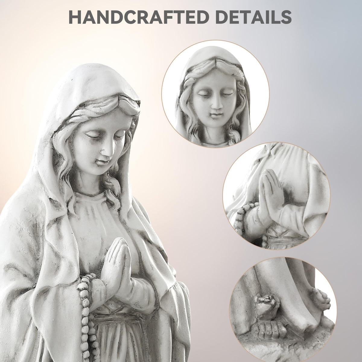 Ultym MGO stone Mary statue durable garden sculpture for year-round display.