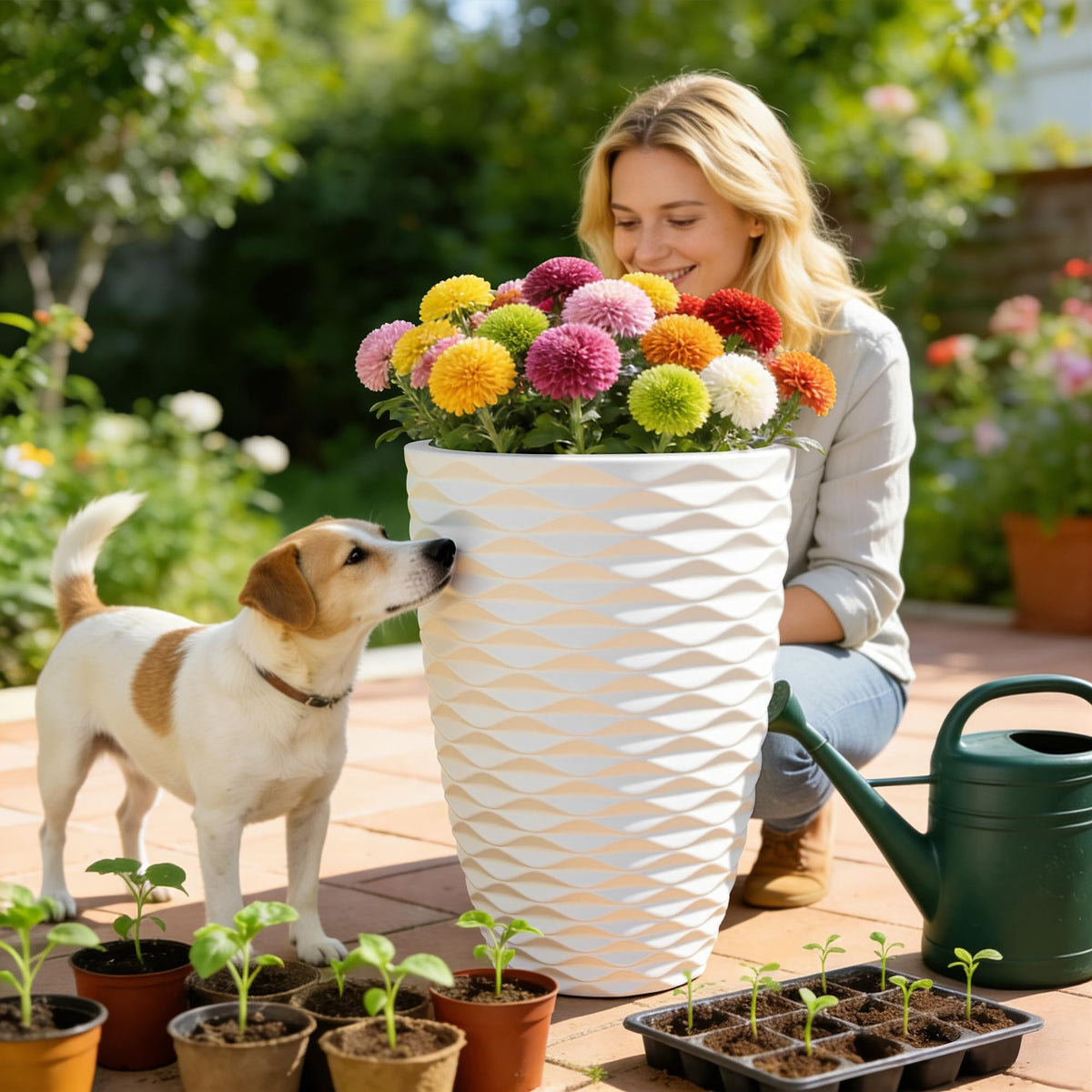 Ultym Nordic Wavy Tall Planter drainage holes promote well-drained soil.