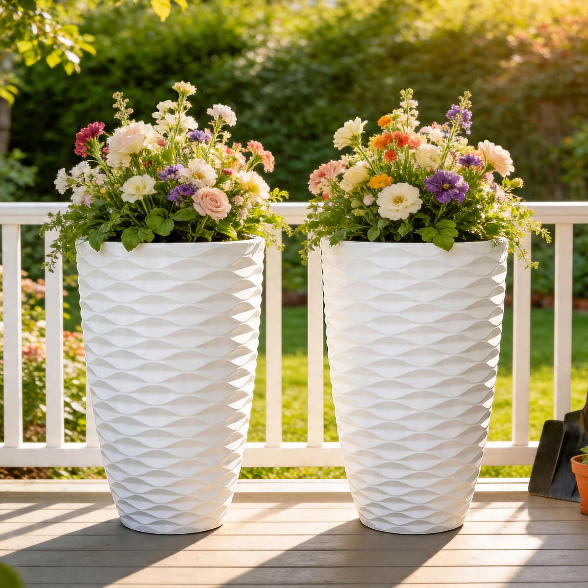 Ultym Nordic Wavy Tall Planter front view, ideal for entryways and patios.