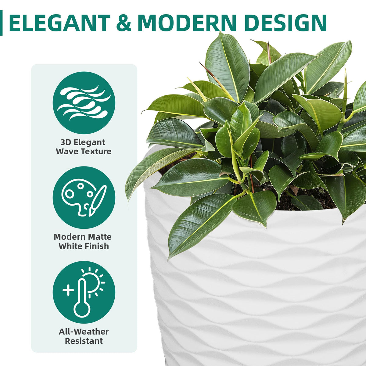 Ultym Nordic Wavy Tall Planter weather-resistant texture withstands sun and rain.