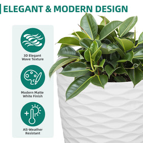 Ultym Nordic Wavy Tall Planter weather-resistant texture withstands sun and rain.