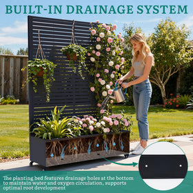 Ultym planter box privacy screen blocks wind while maintaining garden aesthetics.