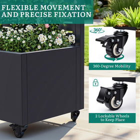 Ultym planter box wheels lock for easy movement and stable placement.