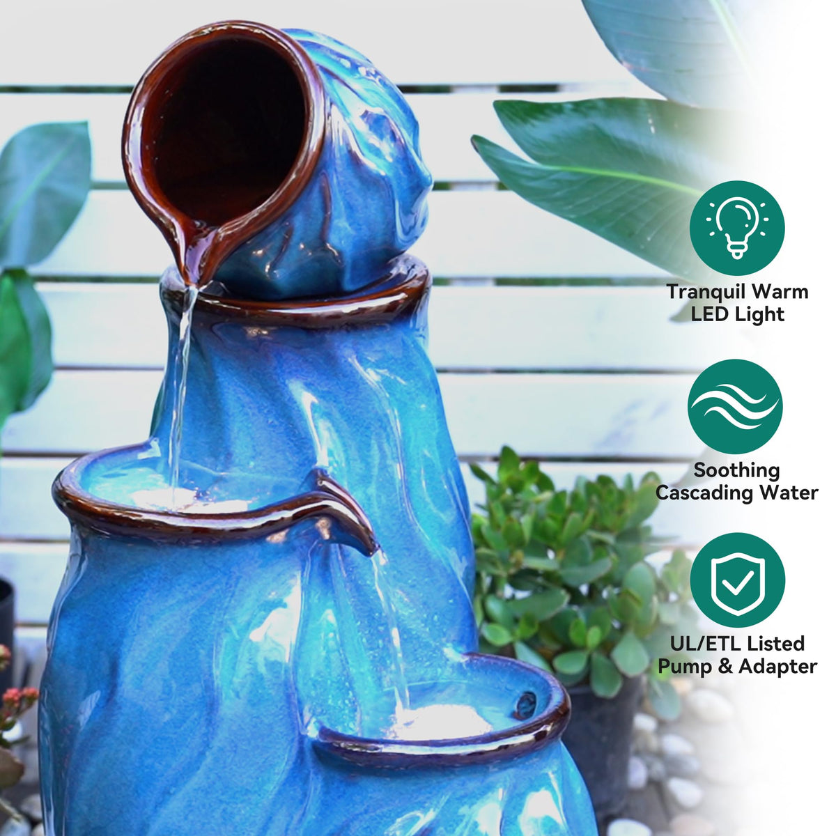 Ultym six-foot power cord fountain suitable for patios and yards.