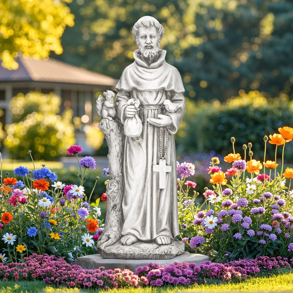 Ultym St Francis garden statue 31-inch outdoors, premium magnesium oxide for lasting curb appeal.