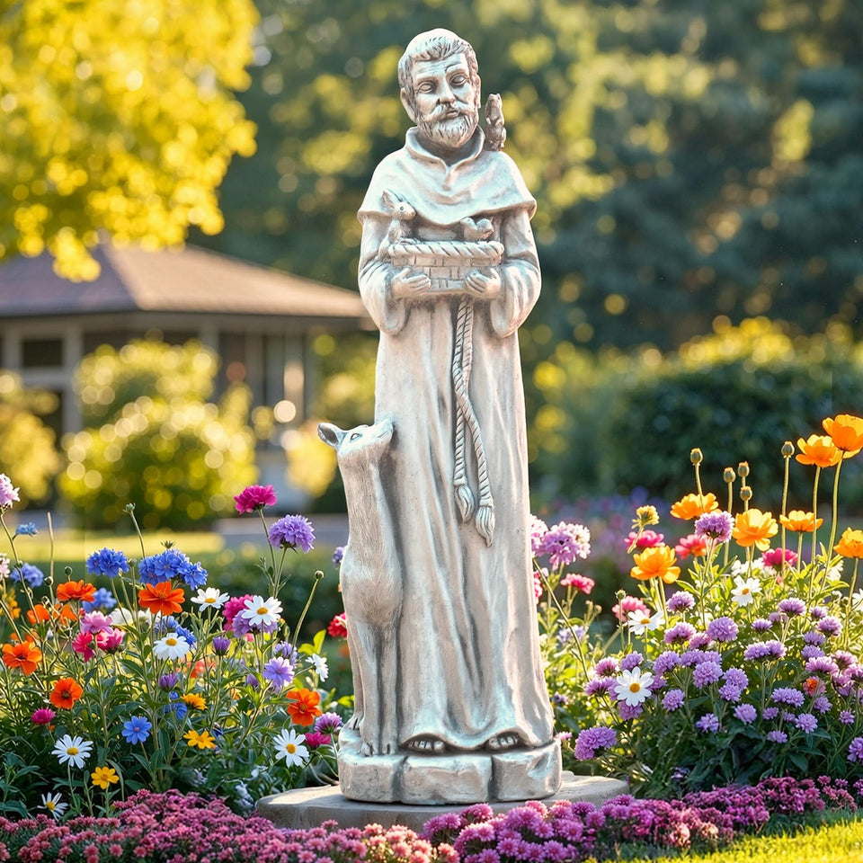 Ultym St Francis garden statue, serene centerpiece for outdoor spaces.