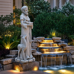Ultym St Francis statue with squirrel detail, adds wildlife charm.