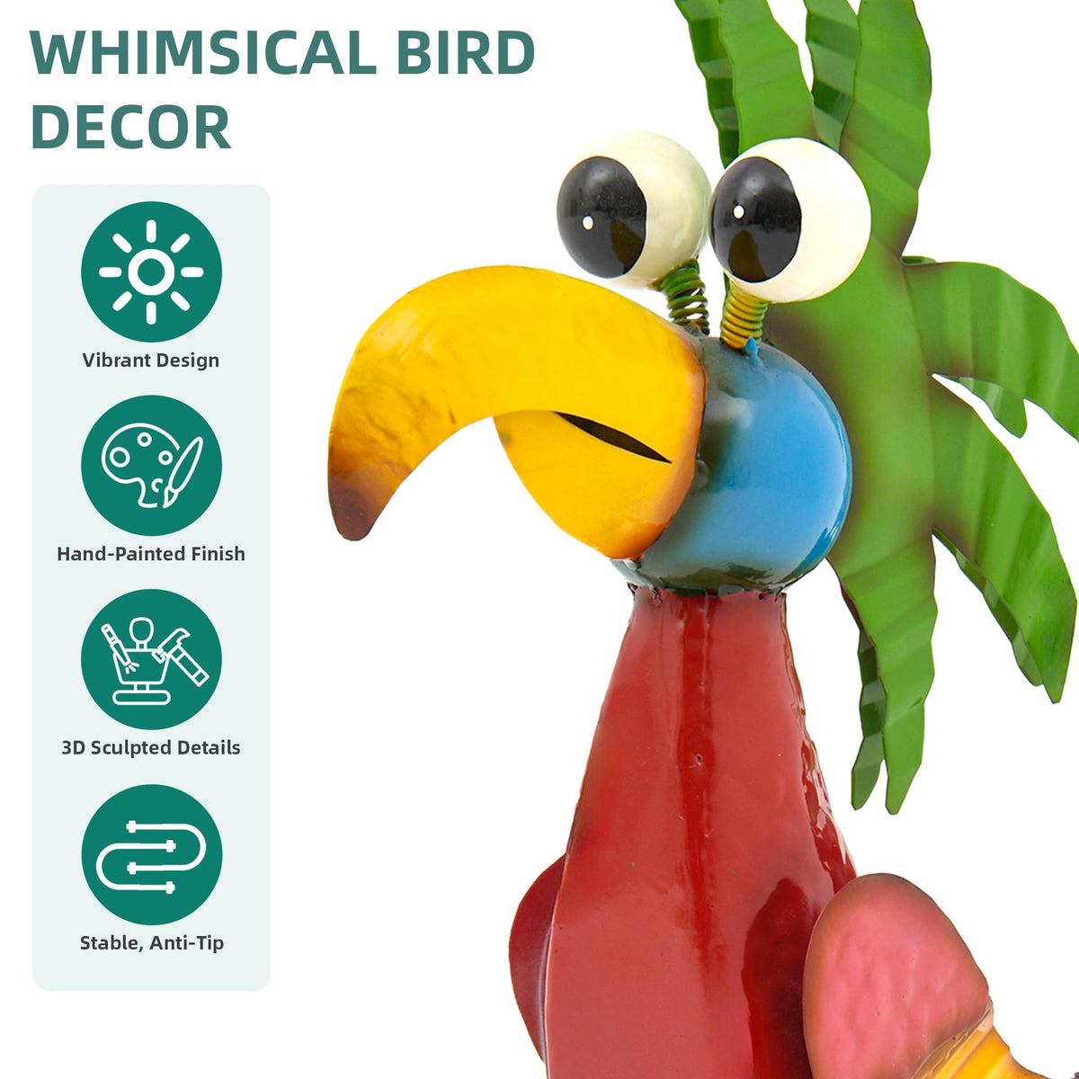Ultym tiki bird decor in hand-painted colors for yard charm