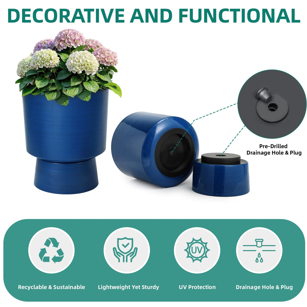 Ultym urn planter made from durable and lightweight PP plastic.