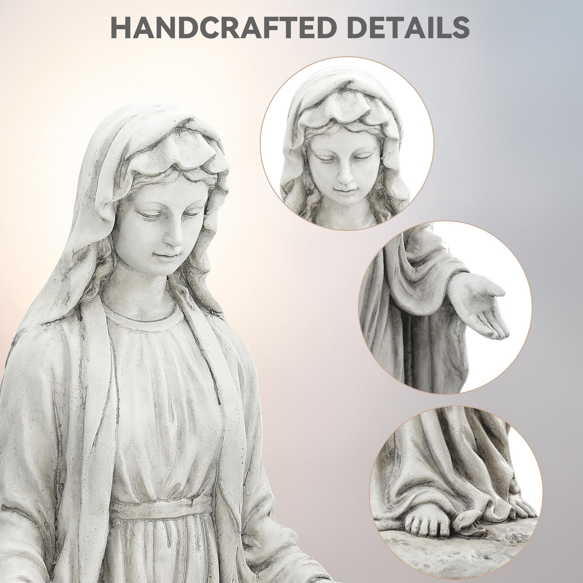 Ultym Virgin Mary statue suits garden, patio, entryway, or living room as a versatile decor piece.