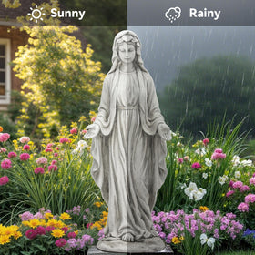 Ultym Virgin Mary statue weather-resistant build withstands sun and rain for lasting beauty.