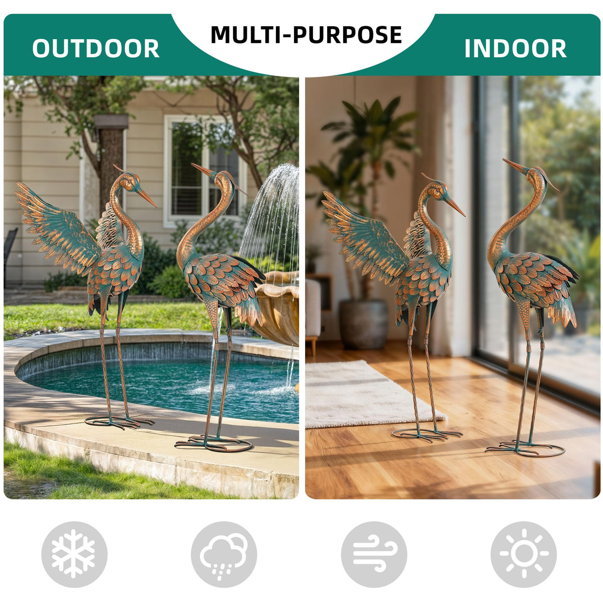 Ultym weather-resistant crane statue withstands seasonal exposure while keeping color vibrant.