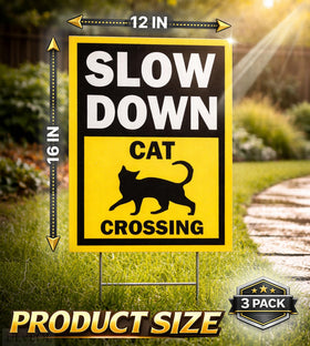 ULVEOL cat crossing sign with H-stakes for easy yard installation