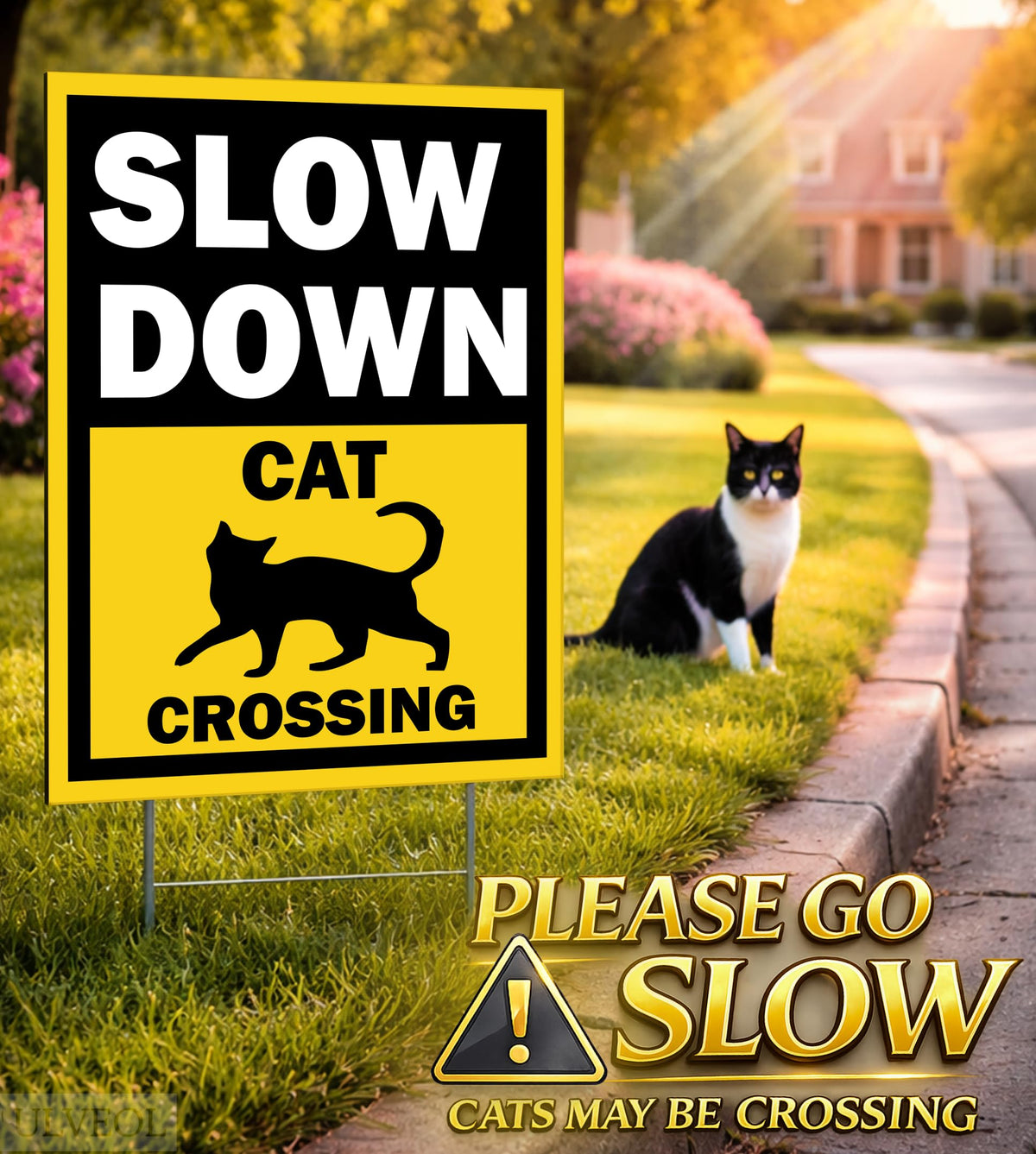 ULVEOL double-sided cat-crossing sign enhances visibility from multiple directions