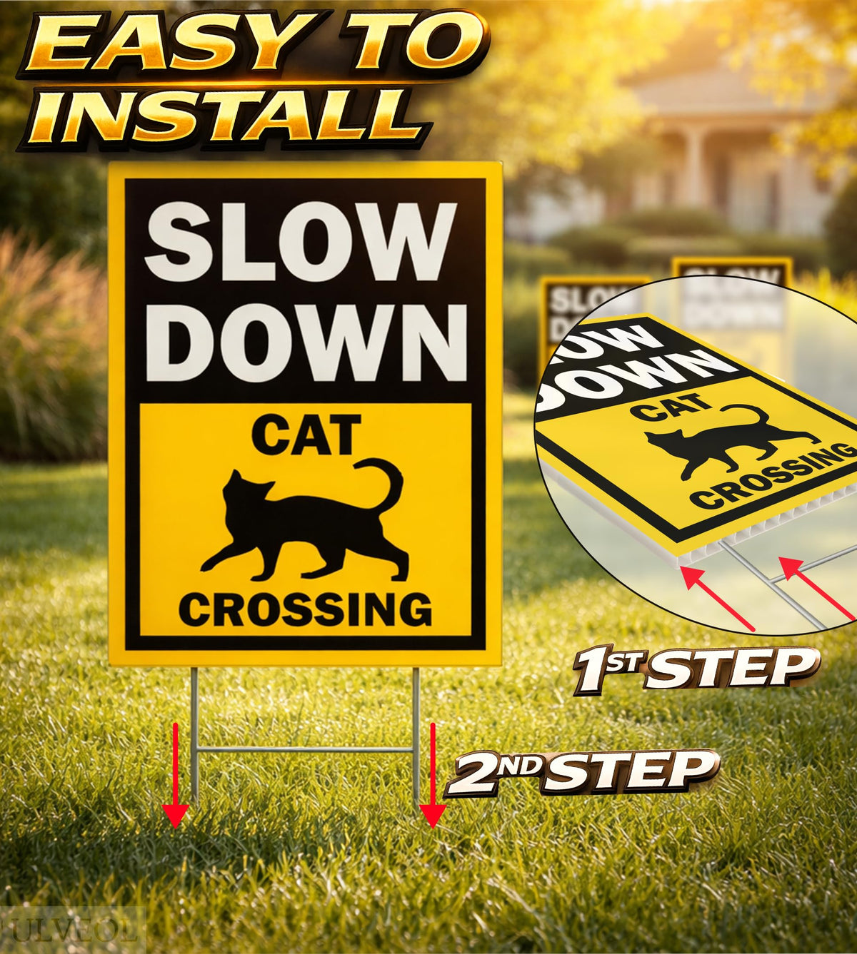 ULVEOL neighborhood safety sign clearly marks cat crossing for drivers