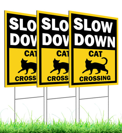ULVEOL slow-down cat crossing sign 12x16 double-sided for safe neighborhood traffic