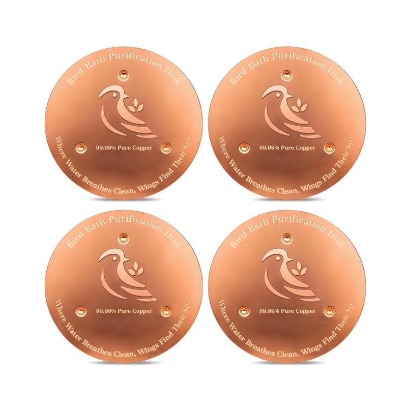 Ulycon four-pack copper disc for bird baths promotes year-round water cleanliness.