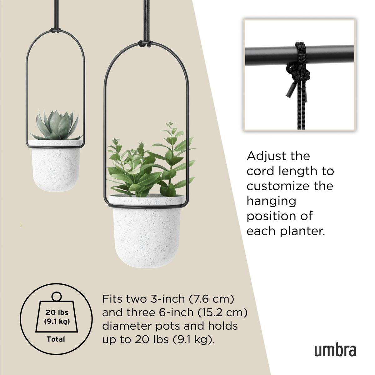 Umbra Triflora includes mounting hardware for easy wall or ceiling installation.