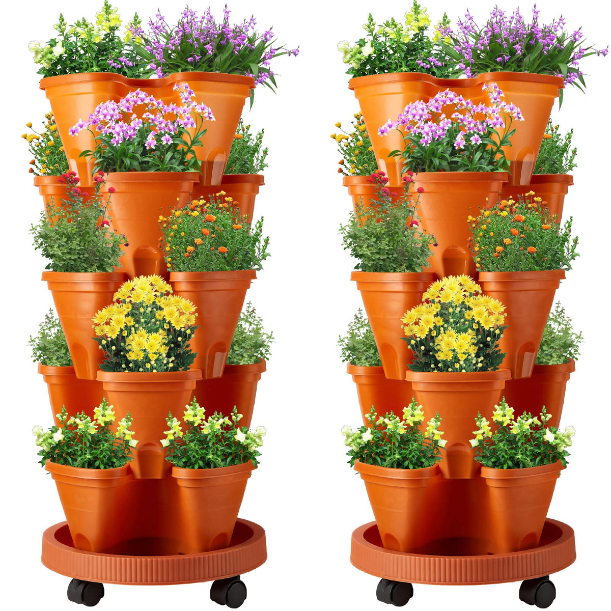 Umigy two-set five-tier planters in terracotta, front view for compact garden.