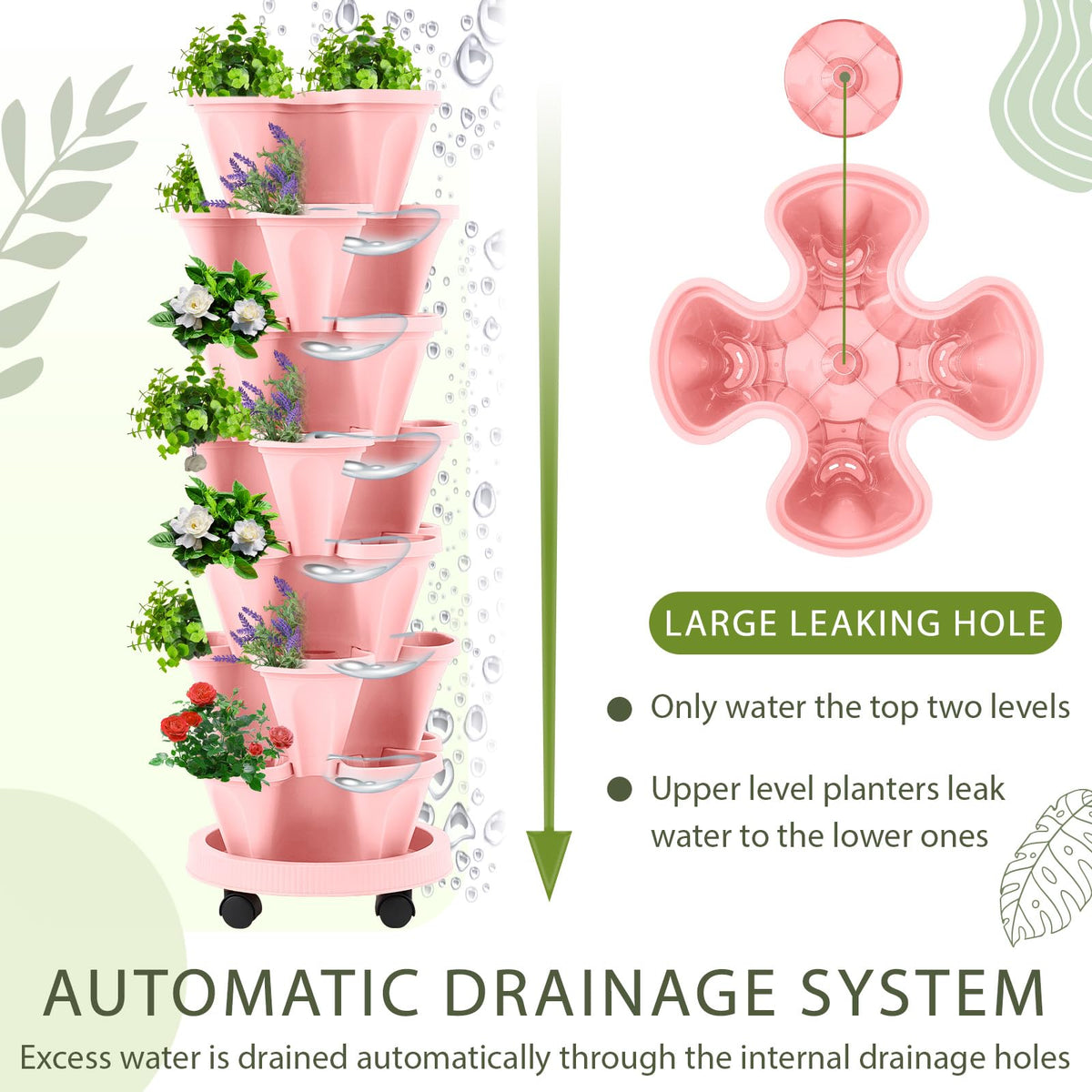 Umigy drainage system keeps soil moist without overwatering through multiple bottom drainage holes.