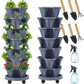 Umigy 2-set vertical planter tower assembly demonstrates space-saving stacking for patios.