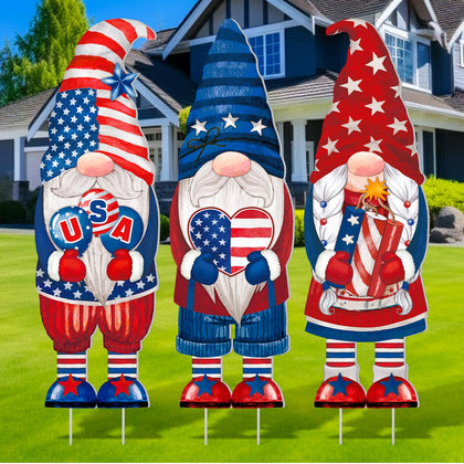 Umigy 4th of July gnome yard sign with flag stake for durable outdoor display.