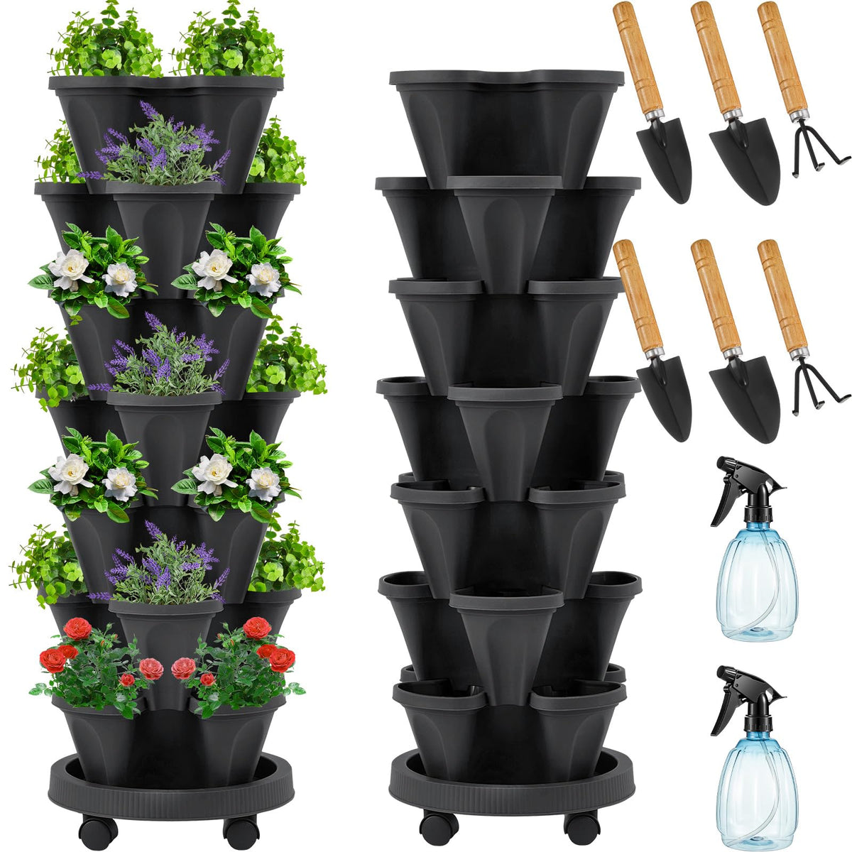 Umigy 7-tier stackable planter towers assembly for space-saving vertical gardening