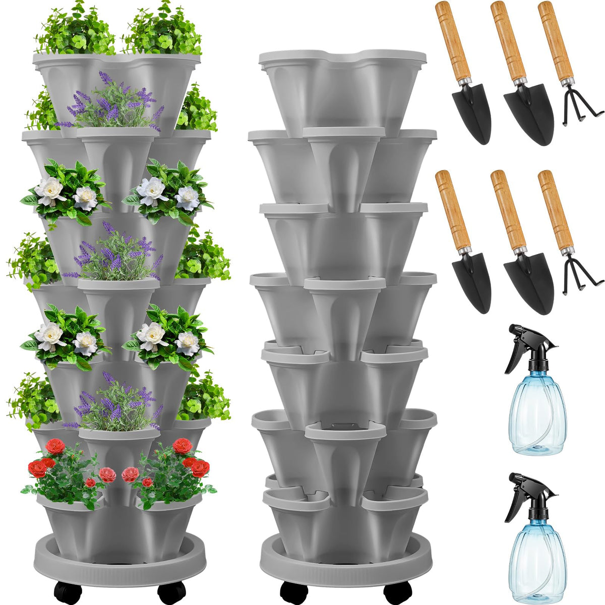 Umigy 7-tier vertical planter tower shows a space-saving multi-level garden setup