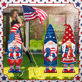 Umigy patriotic gnome yard sign with heart motif to spread festive cheer.
