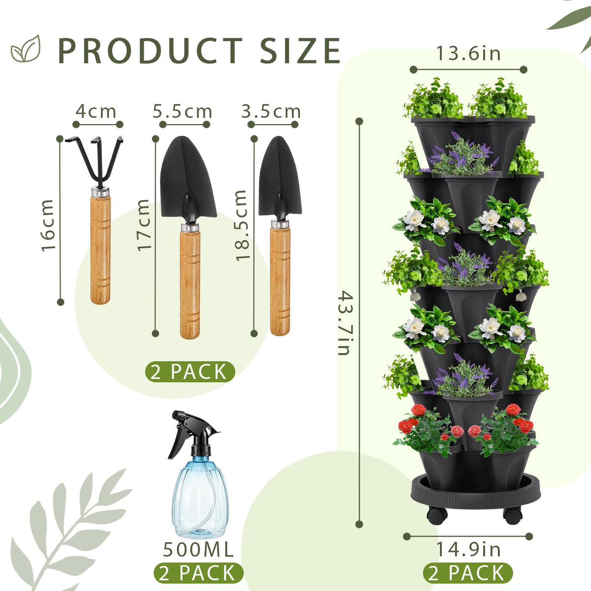Umigy stackable planter with wheels and tools for easy rearrangement